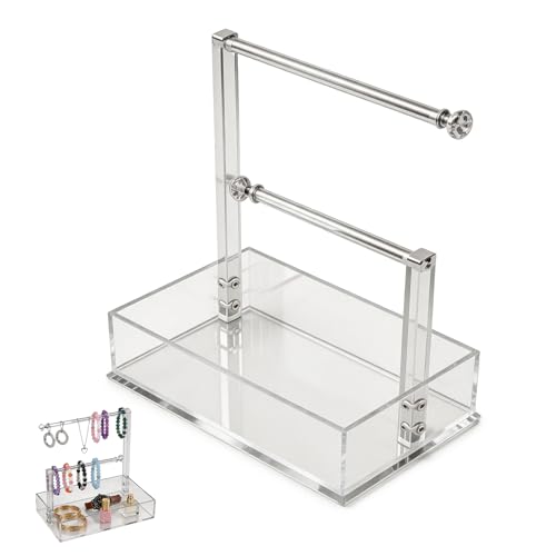 Cxomnndiw 2-Tier Acrylic Jewelry Organizer with Removable Tray Necklace Bracelet Holder Cute Room Decor for Teen Girls at Amazon