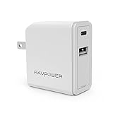RAVPower 24W Dual USB C Type-C 5V 3A Charger Charging Station Fast Charger for MacBook, Galaxy S8 / Note8 & iSmart USB Output for iPhone 8 / 8 Plus / X and More (White)