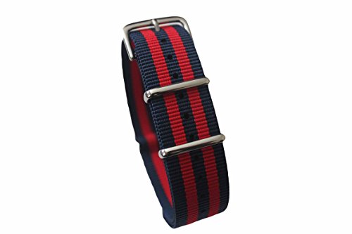 AquaNation - Watch Bands Straps - Choice Of Color 20mm Premium Heavy Duty Durable Ballistic NATO Nylon James Bonds Style Replacement Watch Bands Straps (Dark Blue with double red)