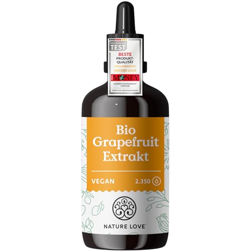 NATURE LOVE® Bio Grapefruitextrakt - 2.600 mg Grapefruitextrakt / 100ml - Laborgeprüft und Bio zertifiziert - Grapefruit Extrakt aus Kern und Schale -