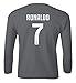 Spark Apparel Soccer Shirt #7 Cristiano Ronaldo Juve CR7 Boys Girls Youth Long Sleeve T-Shirt (Gray, Youth Medium)