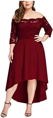 Hannavivi Women Plus Size Vintage Lace Midi Dresses Plain Off The Shoulder Cocktail Party Dresses