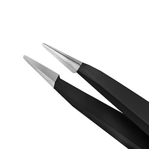 Tweezers Set | Precision Tweezers | Slant & Pointed Tweezers | Tweezers for Eyebrows | Stainless Steel Tweezer Kit | Tweezers for Ingrown Hair, Facial Hair, Splinter, Blackhead & Tick Remover | Black