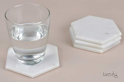 Lattoo Handmade White Marble Hexagon Shape Set of 4 Curve Edge Tea Coaster for Home and Office