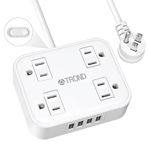 Power Strip with USB, TROND Flat Plug Extension