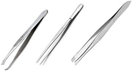 Hair Removal Tweezer Set Tool 3 Pieces Stainless Steel Point Flat &amp; Slant Tip Personal Groomers