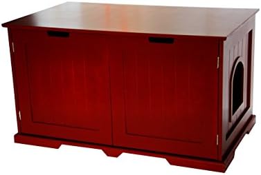 Pet Hup Hup Kitty Litter Box and Accent Table Cat Sounana Bench Comfort Washroom with Night Stand, Cherry