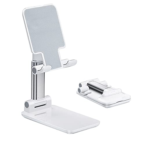 Photo 1 of OGMAPLE Cell Phone Stand, Angle Height Adjustable Cell Phone Holder with Silicon Pad for Desk Fully Forldable Mobile Phone Holder Compatible with All Mobile Phones, MT-6, (White)