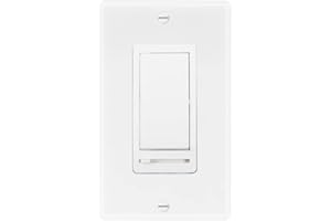 Maxxima LED Slide Dimmer Rocker Switch - 3-Way/Single Pole Compatible, Decorative Electrical Light Switch, 600 Watt Max, LED Compatible for Indoor Home Use, Wall Plate Cover Included - White