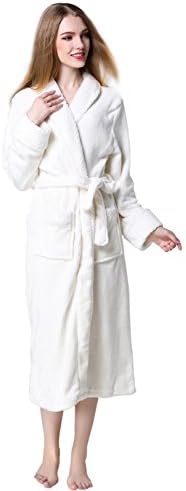 YOUAREFACNY Womens Women's Simplicity Stlye Plush Soft Warm Fleece Bathrobes Long Robes White L