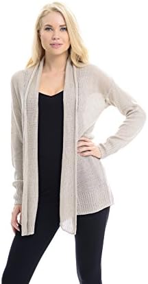 Maglia Long Sleeve Light Weight Open Cardigan Ribbed Trim at Cuffs,Raw,Large