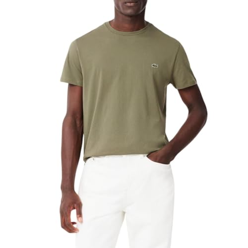 Lacoste Men’s Monochrome Cotton Pima Jersey Crew Neck T-Shirt, Khaki, Medium