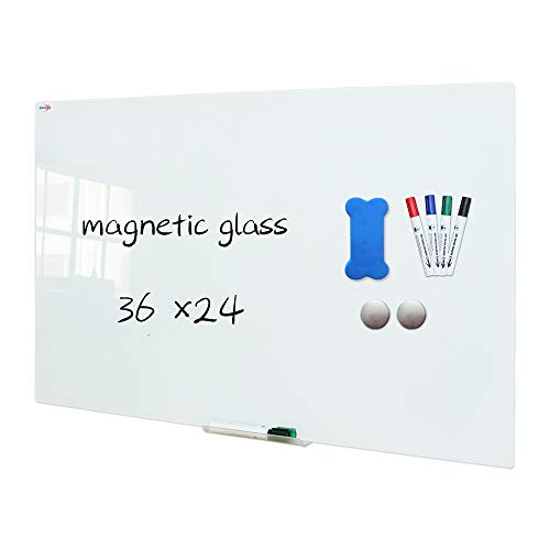 XIWODE Glass Dry Erase Board, 36 x 24 Inch, Wall Mounted