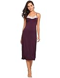 Ekouaer Womens Sleepwear Nightgown Full Slips Lace Sling Dress,7137-purplish Red-long Style,Large