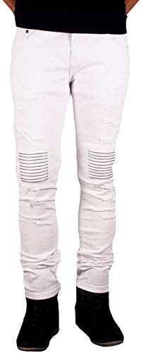 Skinny Fit White Moto Jeans with Rips, Tears and Zippers from Royal Seven