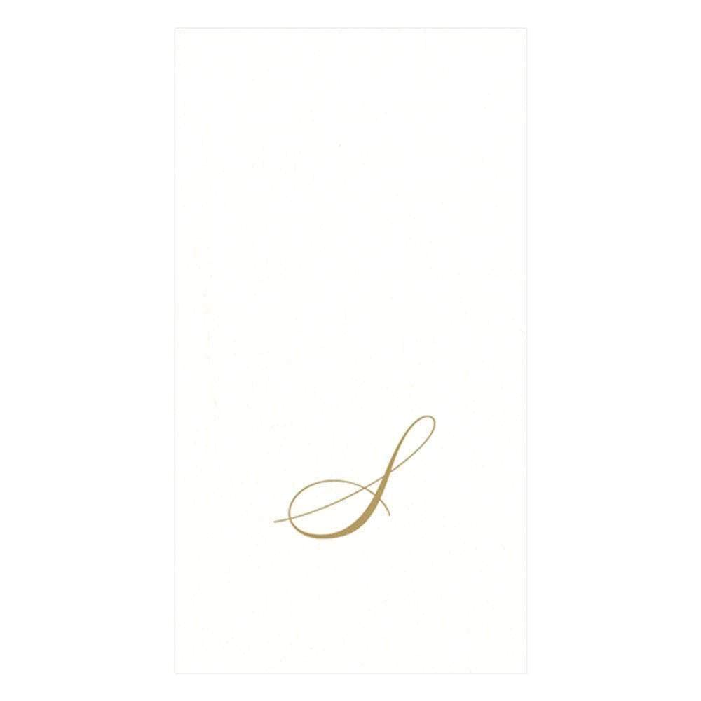 Caspari Signature Gold Initial S Paper Linen Guest Towels, White Pearl, Pack of 24