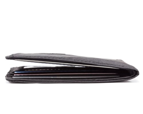 Big Skinny Men's World Bi-Fold Slim Wallet with Zippered Pocket, Holds Up to 35 Cards, Black
