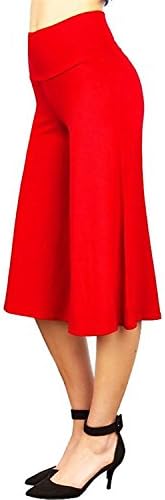 Fordbox Women's Casual High Waist Wide Leg Culottes Gaucho Pants RedSmall