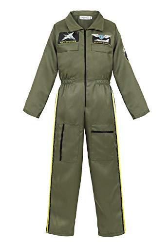 Kids Pilot Costume Flight Suit Air Force Jumpsuit Top Gun Costume for Boys Girls Toddlers ArmyGreen, XL