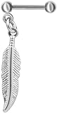 Stylish Feather Cartilage Earring Straight Barbell 18g-16g-14g Dangle Feather-Steel Helix Earring Barbell
