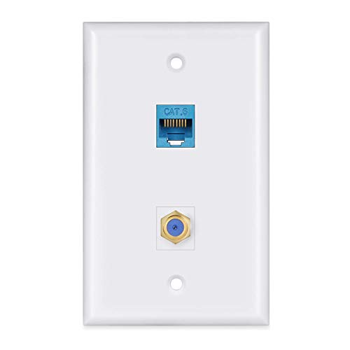 Coax Wall Plate 2Port,IQIAN 1 Cat6 Port and 1 Gold