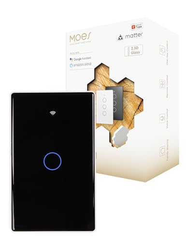 MOES Matter Smart Light Switch, 2.5D Glass Touch, Alexa & Google, 1
