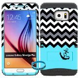 Galaxy S6 Edge Plus Case, Wireless Fones TM Kickstand Tough Armor Cover BB Heart Anchor Chevron Snap on Over Grey Skin - Wireless Fones TM Wristband Included.