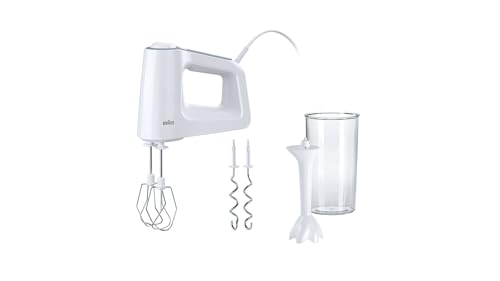 Braun MultiMix 3 HM 3105 Handmixer – Handrührgerät mit 5 Geschwindigkeitsstufen & Turbo-Funktion, inkl. Schneebesen, Knethaken, Pürierstab und 600 ml