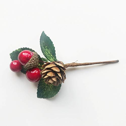 10pcs Mini Artificial Plastic Flower Berries Pine Cones Bouquet Simulation Small Cute Berry Stem Branch for Wedding Festival Holiday Christmas Card Decor Craft DIY Wreath Gift Box Package Decoration