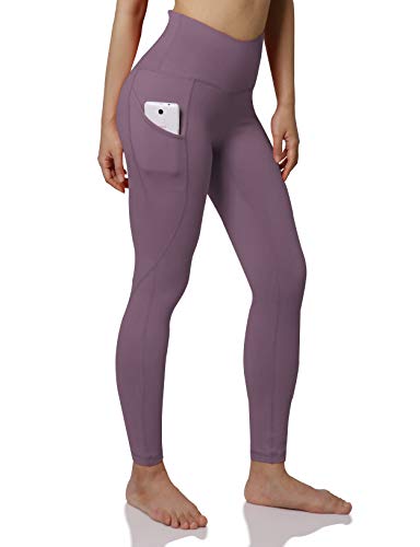 ODODOS Women's High Waist Yoga Pants with Pockets,Tummy Control,Workout Pants Running 4 Way Stretch Yoga Leggings with Pockets,Lavender,Large