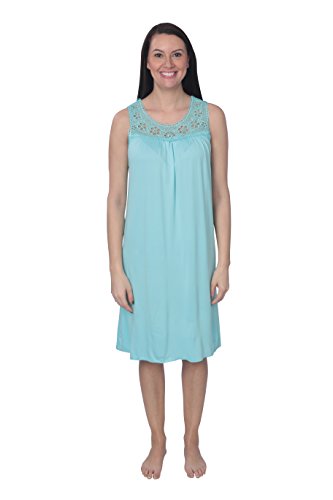 Active Club Women's Sleep Dress Nightgown with Lace, Blue/Small