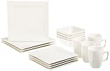 AmazonBasics 16-Piece Classic White Kitchen Dinnerware Set, Square Plates, Bowls, Service for 4