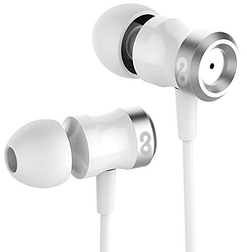 conecto CC50147N In-Ear Headphones with Microphone, Noise Isolating Ear Tips (S, M, L), Aramid Reinforced Cable (1.20 m), Gold-Plated Plugs, White