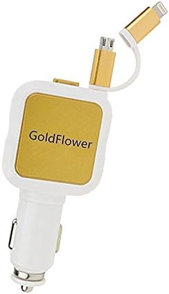 Goldflower Car Charger (24W/4.8A 2 Ports)with Retractable cord 2 in 1 Charging Connector for iPhone 6S/ 6s Plus, iPad Air 2 / mini 3, Galaxy S6 / S6 Edge and More (White-gold)