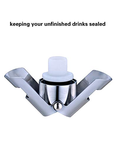 OWO Champagne Stopper, Stainless Steel Bottle Plug Sealer for Sparkling Wine, Superior Leak-Proof Bubble Retaining Saver, No Sharp Edge, No Spill, Fizz Saver, Passed Press Test (Silver)