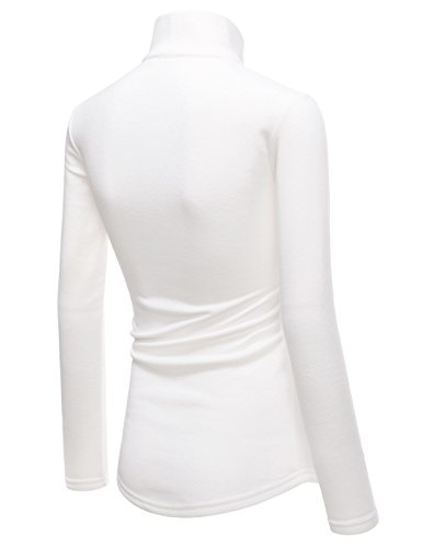 NEARKIN (NKNKWTT791 Women Soft Fleece Lined Comfy Slim Cut Upturned Collar Zipup Tshirts White US S(Tag Size M)