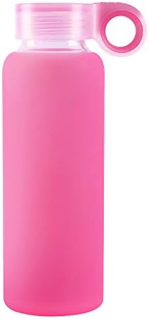 NOBVAN Glass Water Bottle,with Colorful Soft Silicone Sleeve Sports Camping Canteen Outdoors Creative Cup Children Couples Silicone Antiskid Kettle Glass-450ml(15.2oz) 300ml(10oz)