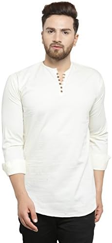 Pacman Off-White Slim Fit Cotton Kurta Styled Cotton Mens Casual Shirt SHFS0093