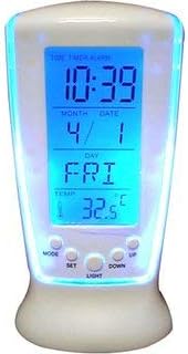 BIGBRO Plastic Square Temperature Calendar Digital Alarm Clock (White)