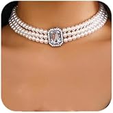 Octwine Women 1920s Pearls Necklace Shiny Crystal Dainty Rhinestone Multilayer Necklace Wedding Bridal Bar Party Prom Vintage Pearls Choker Necklace for Women