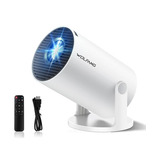 Mini Beamer, Projektor mit Android 14, WLAN 6 & Bluetooth 5.4, Echte 720P, Unterstützt 1080P, 180° Drehbar, Automatische Trapezkorrektur, 0,8:1 Kurzdistanz, Tragbarer Heimkino Beamer