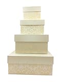 Nesting Gift Boxes with Lids - 4 Assorted Sizes for Candy Treat Tower - Includes Ribbon (Cream)