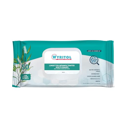 WYRITOL - Salviette disinfettanti multiuso - Attive contro batteri e virus - Senza risciacquo - Profumo Niaouli - Custodia richiudibile con 50 salviettine