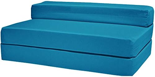 Gilda| Futon Z Adult Sofa Bed (Standard Cushion) - Deluxe Fold Out Mattress Double Clean Coated Polyester Fabric Bounce Back Fibre Blocks Indoor & Outdoor (Water & Stain Resistant)(Aqua)