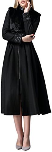 Youtobin Women's Winter Warm Shearling Fur Zipper Long Wool Coat XXL Black