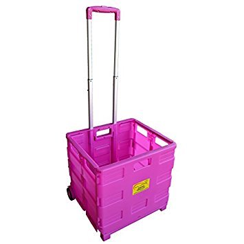 Pack and Go Folding Shopping Trolley, With Wheels, Capacity 40kg, Good for Shopping, Camping, Fishing, Festival, Cart, Trolley, Optional Lid (Pink Trolley) – Sun Leisure®
