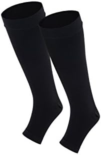 Veencare Open Toe, Knee High 15-20 mmHg Compression Socks, Medical, Pregnancy, Athletic, Varicose Vein, Edema, Travel, Nursing, Black, Large, Unisex