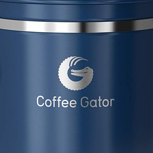 Coffee Gator Coffee Canister Stainless Steel Coffee Container - Fresher Beans and Grounds for Longer - Date-Tracker, CO2-Release Valve and Measuring Scoop - Large, Blue