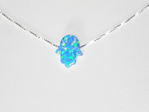 Blue Opal Hamsa Necklace POWDER BLUE + 925 BOX Silver Chain