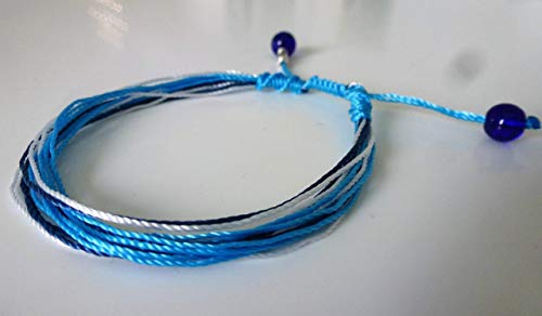 Surfing string Friendship bracelet medium 6.5-8.5 inches light blue macrame with sea glass beads adjustable knots Unisex BFF couples Beach Surf Cyber Monday deal Christmas gift under $20